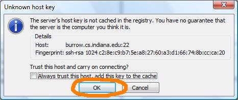 FileZilla Key Cache Warning Screen Shot