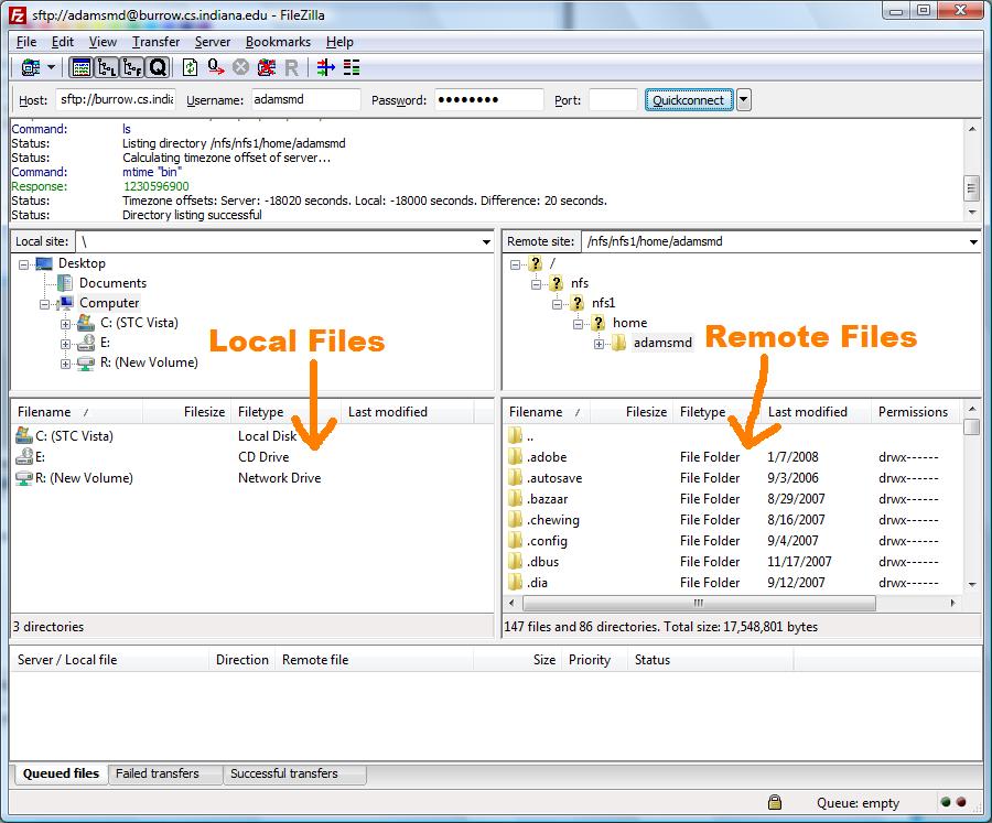 FileZilla Transfering Files Screen Shot